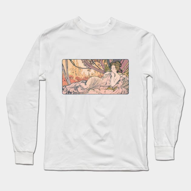 Alphonse Mucha lady Long Sleeve T-Shirt by NEILBAYLIS